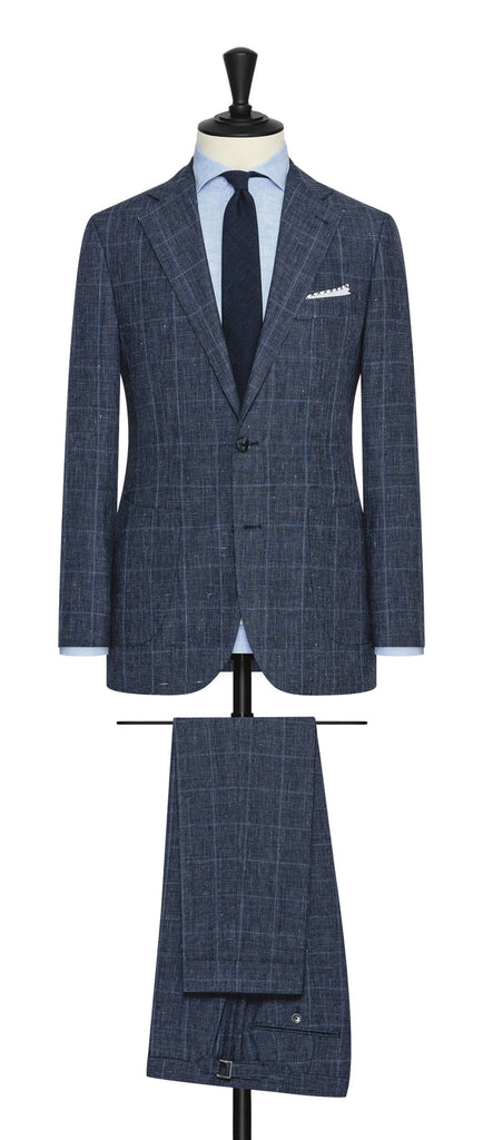 Drago Mixed Blue Linen & Wool with Light Blue Windowpane