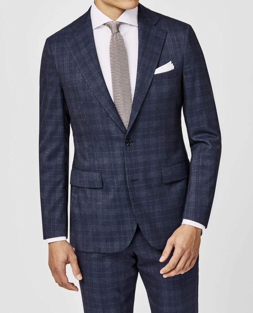 Cerruti Midnight Blue S110 Wool with Light Blue Plaid