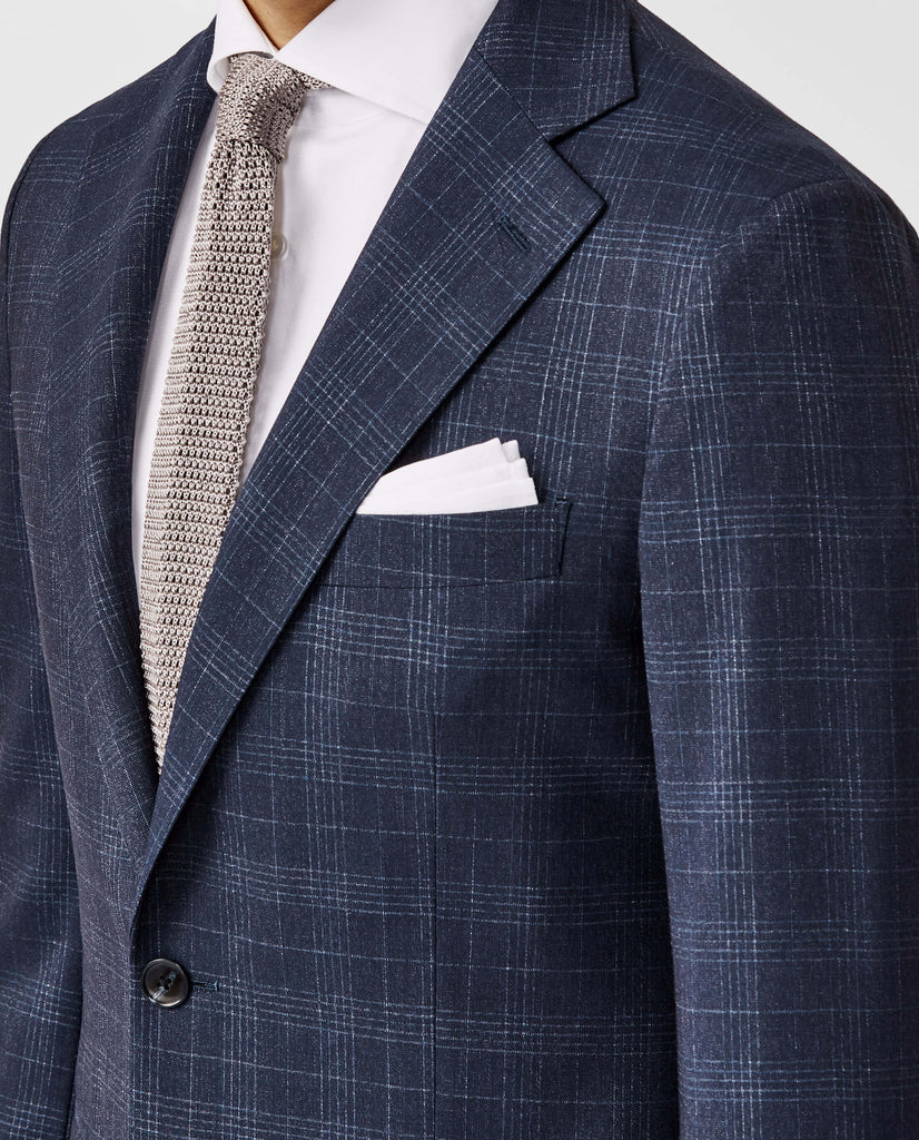 Cerruti Midnight Blue S110 Wool with Light Blue Plaid