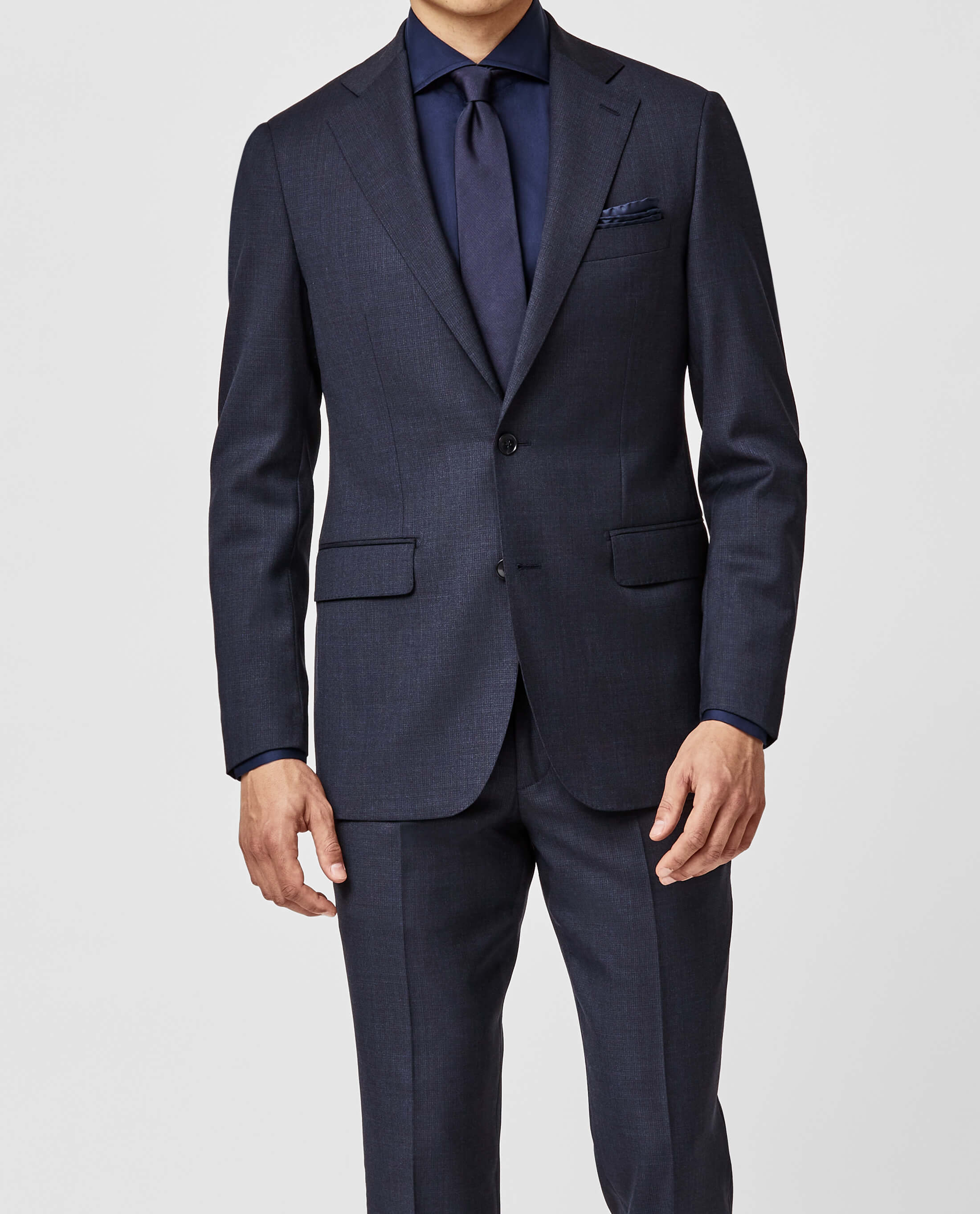 Loro Piana Blue & Black Natural Stretch Merino Wool with Micro Check