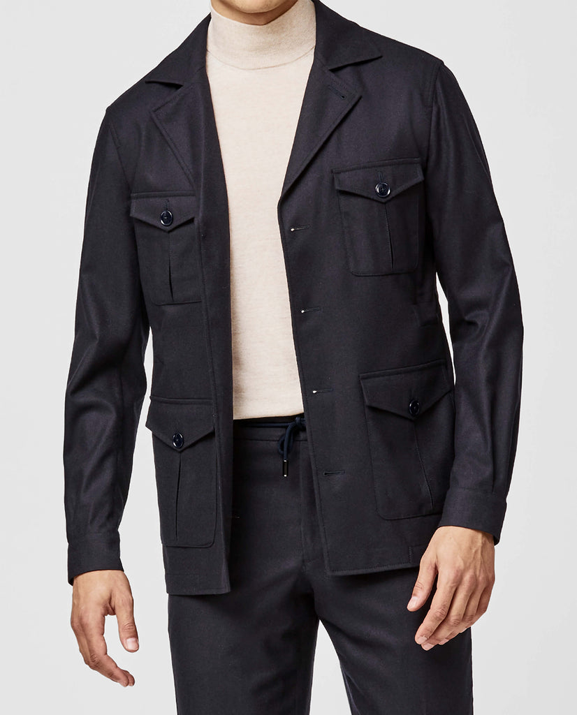 Reda Midnight Blue Stretch Wool Soft Lightweight Flannel