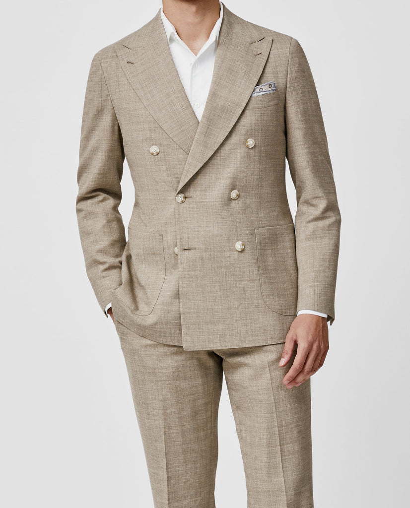 Paulo Oliveira Light Taupe Stretch Wool & Linen Tropical Stretch