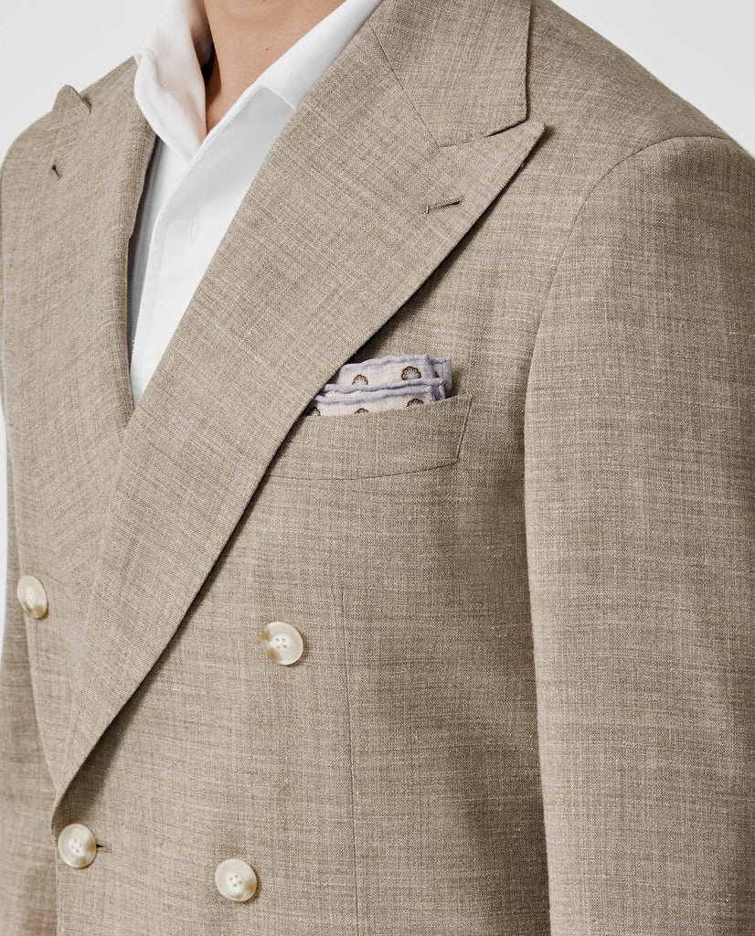Paulo Oliveira Light Taupe Stretch Wool & Linen Tropical Stretch