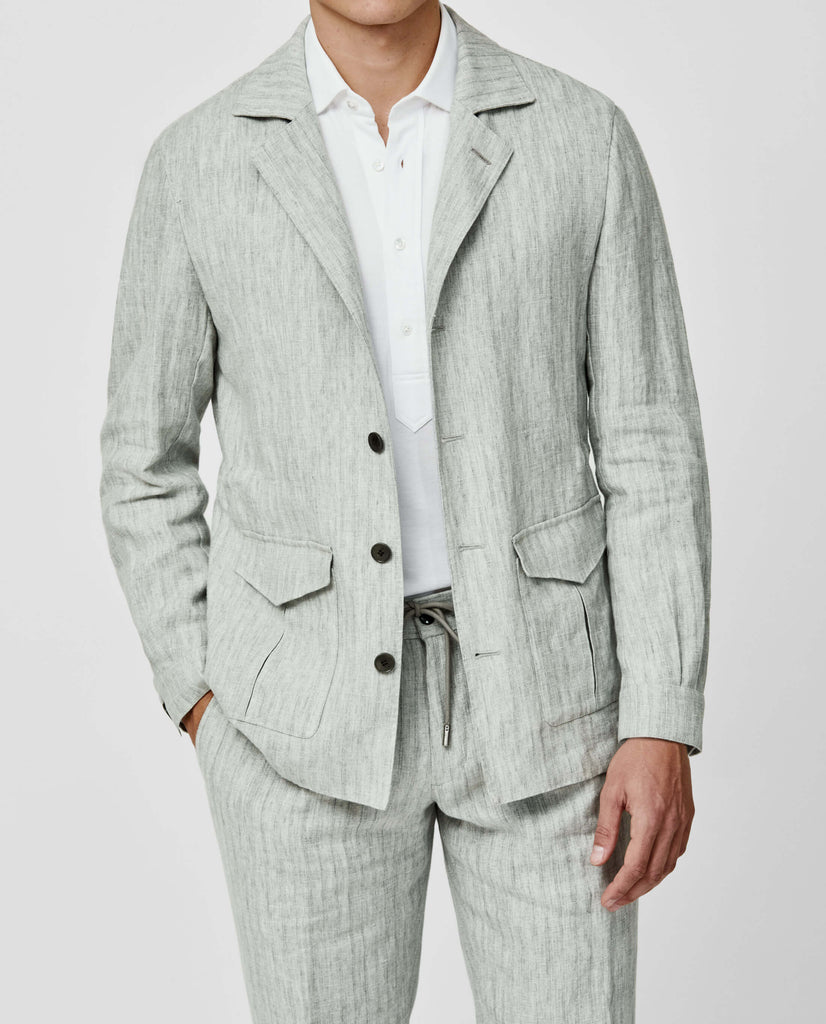 Leomaster Light Grey Pure Linen with Structured Stripe