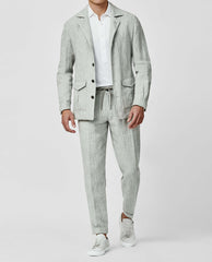 Leomaster Light Grey Pure Linen with Structured Stripe