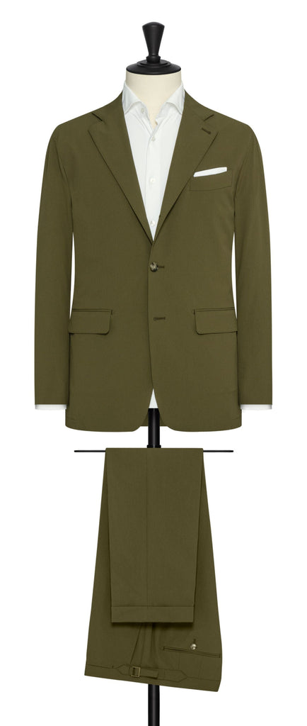 Olmetex olive stretch technical fabric with structured micro check Inspiration