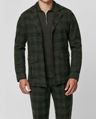 Carlo Barbera Forest Green Mélange Wool & Linen Stretch Twill with Black Check