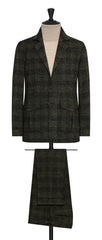 Carlo Barbera forest green mélange stretch wool linen blend with black check Inspiration