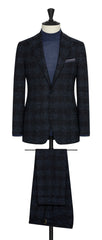 Carlo Barbera dark blue mélange stretch wool linen blend with black check Inspiration