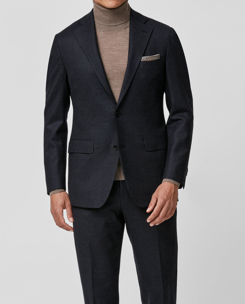 Milior Blue & Black Stretch Wool Vichy Check