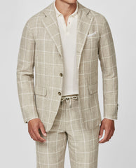 Drago Light Taupe Linen & Wool with Off White Windowpane