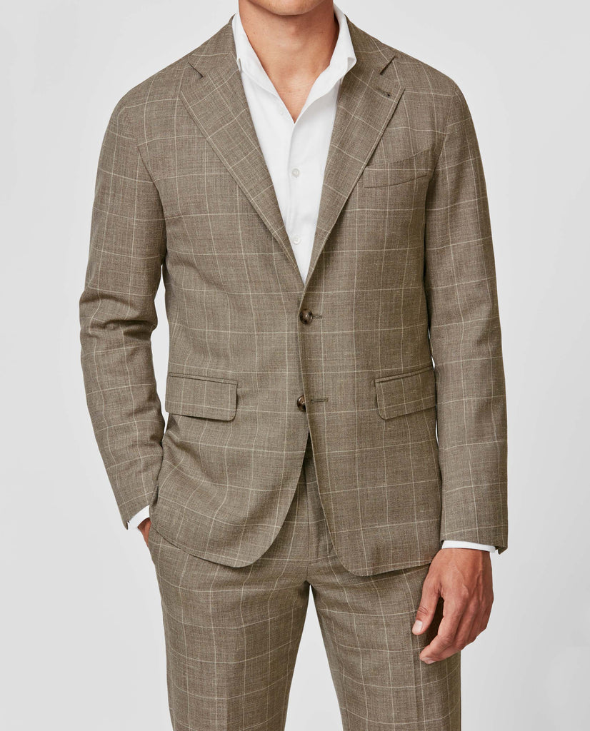 Loro Piana SUMMERTIME Light Taupe Off White Windowpane Wool, Silk & Linen Tropical