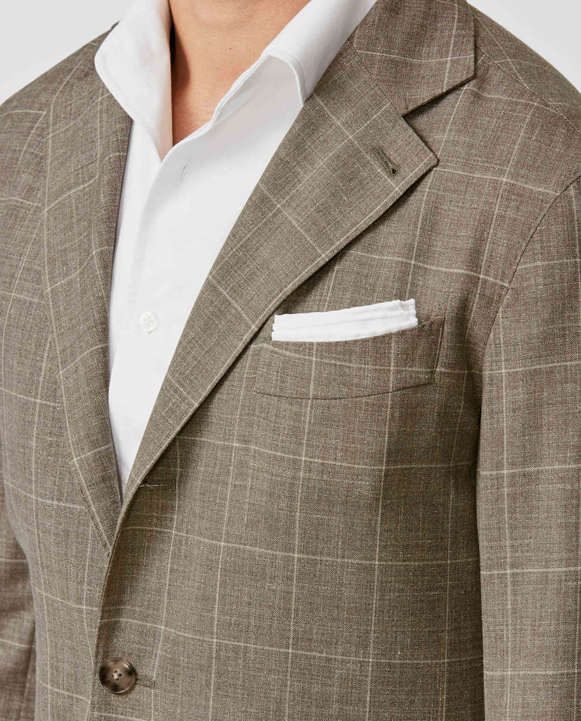 Loro Piana SUMMERTIME Light Taupe Off White Windowpane Wool, Silk & Linen Tropical