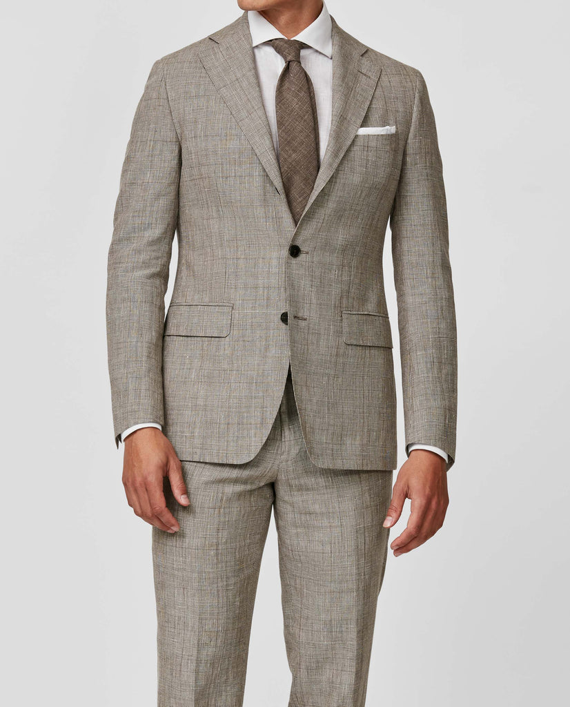 Drago Mixed Light Brown Linen & Wool with Off White Glencheck