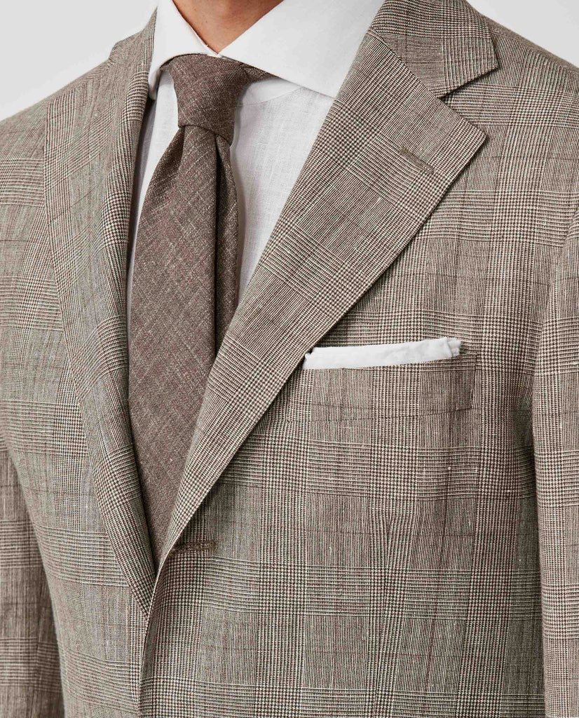 Drago Mixed Light Brown Linen & Wool with Off White Glencheck