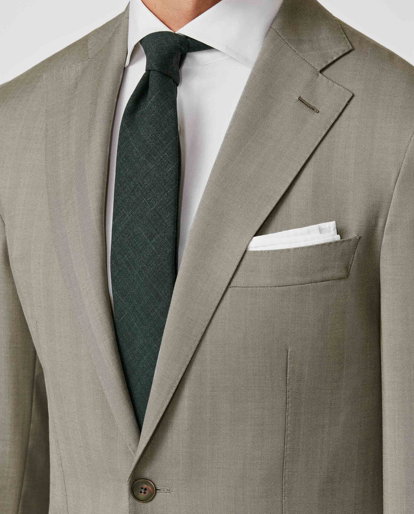 Drago Light Grey Natural Bi Stretch Tropical S130 Wool Solaro Herringbone