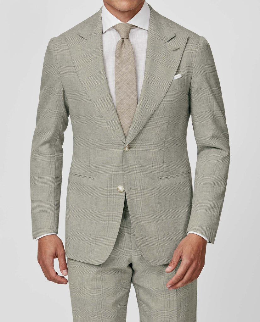 Drago Light Grey Stretch Doppio Ritorto Tropical Wool with Glencheck