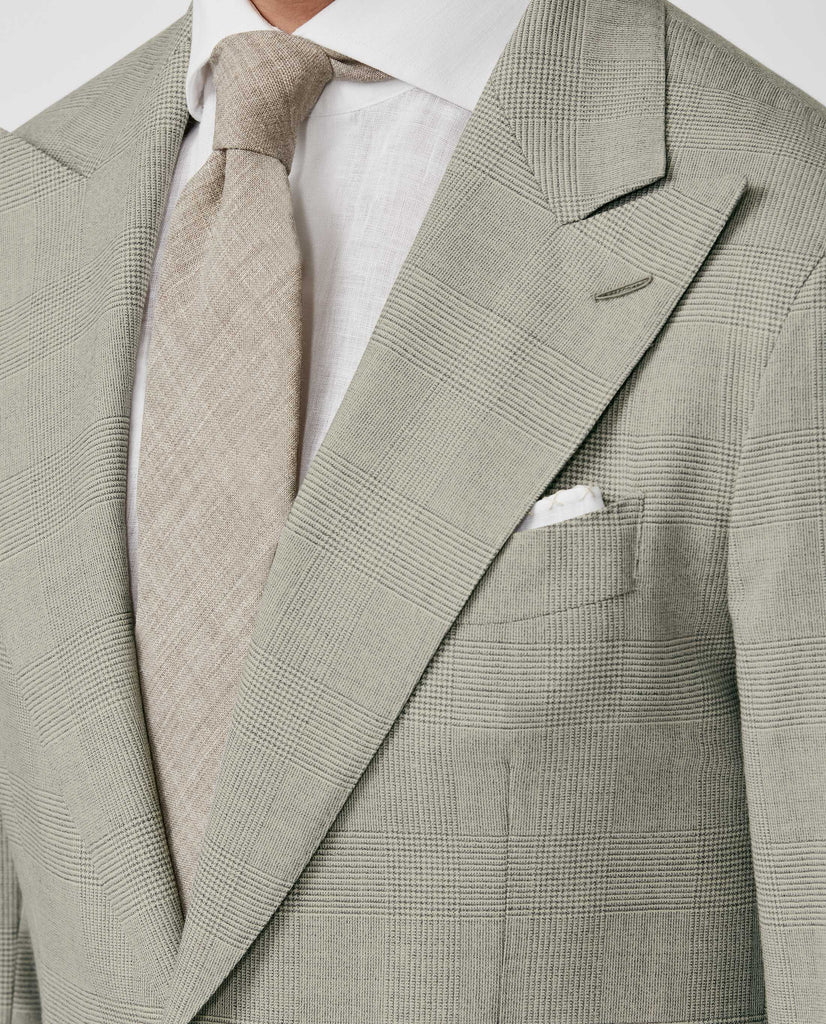 Drago Light Grey Stretch Doppio Ritorto Tropical Wool with Glencheck