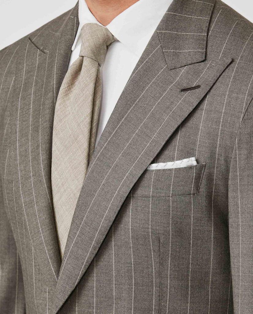 Drago Smoke Grey Stretch Doppio Ritorto Tropical Wool with White Pinstripe