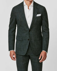 Loro Piana SUMMERTIME Mixed Green Wool, Silk & Linen Tropical with Subtle Blue Check