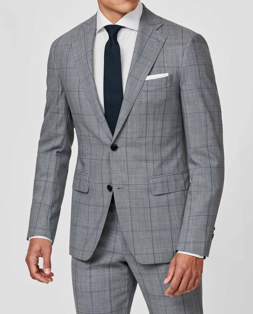 Loro Piana TRAVELLER Ice Blue High Twisted Wool Tropical with Dark Blue Check