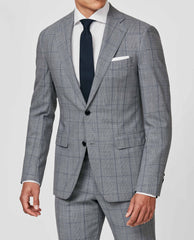 Loro Piana Ice Blue High Twisted Wool Tropical with Dark Blue Check