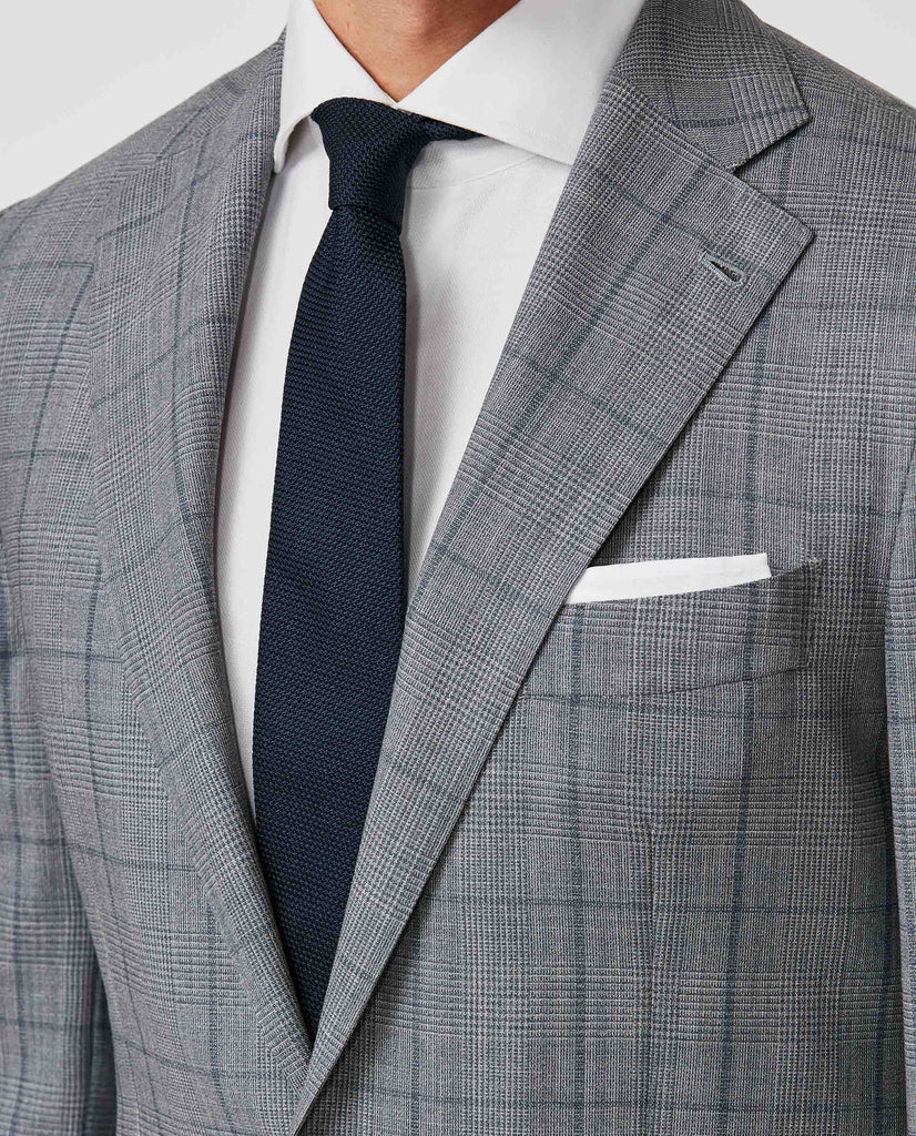 Loro Piana TRAVELLER Ice Blue High Twisted Wool Tropical with Dark Blue Check