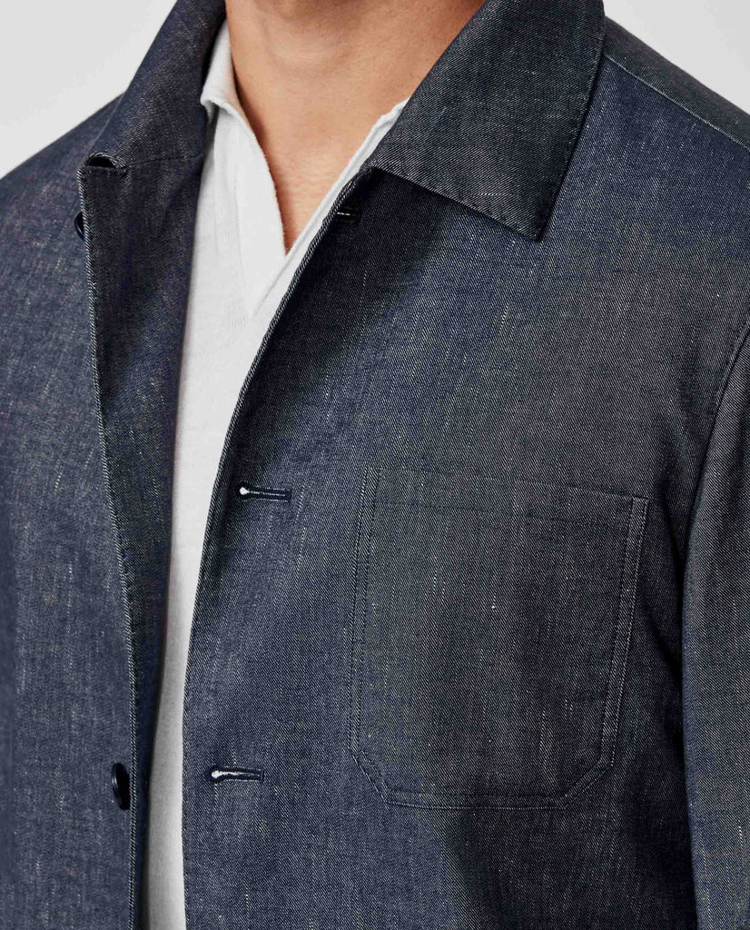 Profilo Dark Denim Blue Stretch Cotton & Linen Structured Twill