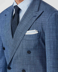 Loro Piana SUMMERTIME Two Blue Wool, Silk & Linen with Glencheck