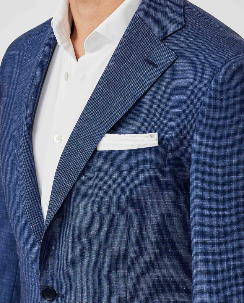 Reda Ocean Blue Stretch Jaspé Wool & Linen Houndstooth