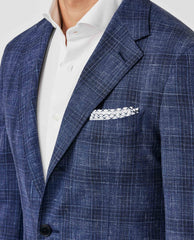 Loro Piana SUMMERTIME Two Blue Wool, Silk & Linen Tropical with Royal Blue Check