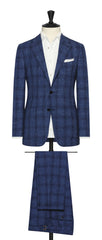 Loro Piana two blue wool silk linen with royal blue check Inspiration