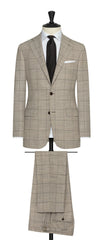 Drago Beige Natural Bi Stretch S130 Wool Flannel With Brown Windowpane Inspiration