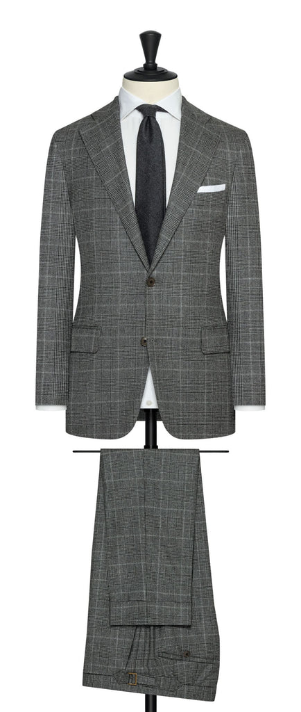 Loro Piana Smoke Grey Natural Stretch S120 Merino Wool With Prince Of Wales Check