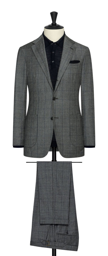 Reda Anthracite S130 Wool Glencheck With Dark Blue Windowpane Inspiration