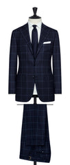 Drago Midnight Blue Natural Bi Stretch S130 Wool Flannel With Storm Blue Windowpane Inspiration