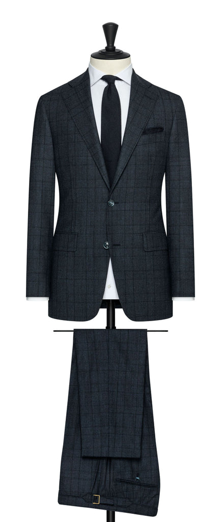 Tollegno 1900 Dark Blue Stretch Wool With Green Detailed Glencheck