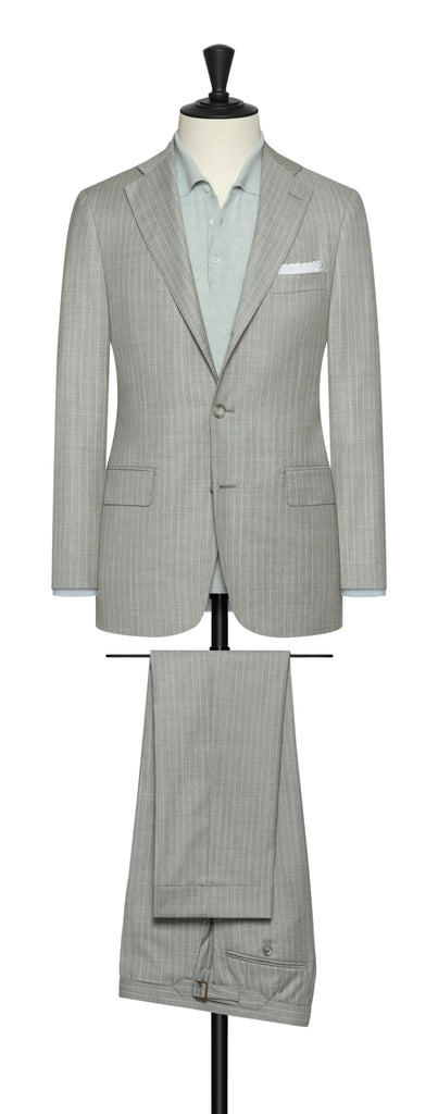Carlo Barbera Light Grey S130 Wool Plain Weave With Tonal Stripe