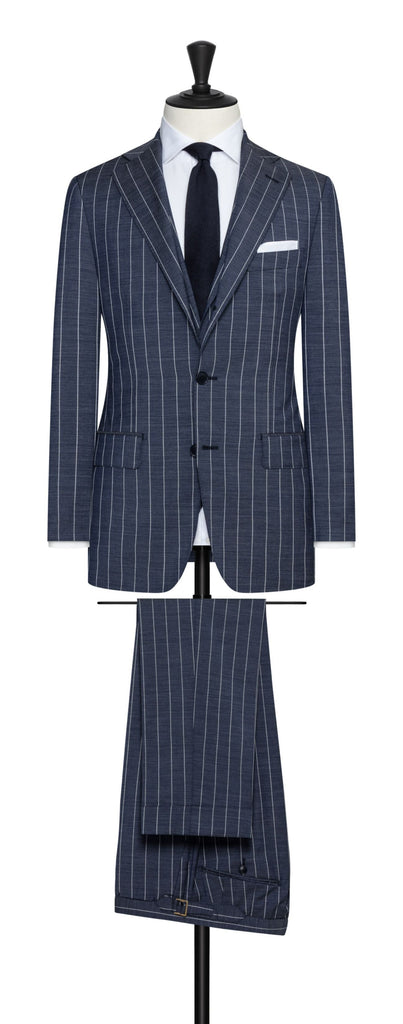 Cerruti Indigo S130 Wool Plain Weave With White Pencil Stripe Inspiration