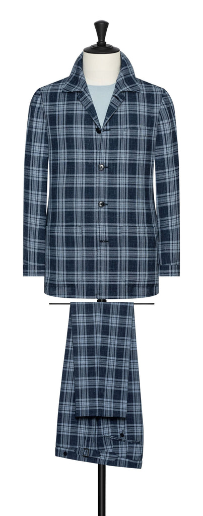 Loro Piana Dark Blue Wool Silk Linen With White Check Inspiration