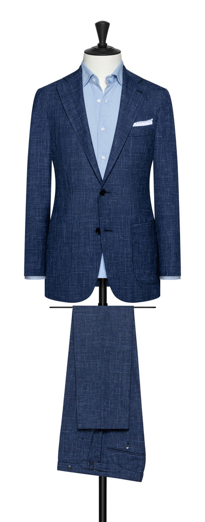 Loro Piana Blue Wool Silk Linen With Navy Glen Check Inspiration