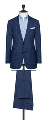 Loro Piana Blue Wool Silk Linen With Navy Glen Check Inspiration