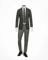 Angelico Dark Grey & Forest Green Mouliné With White Windowpane