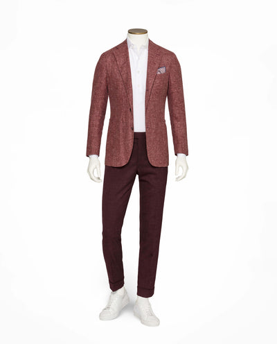 Blush Red Slubbed Wool, Silk & Linen Blend