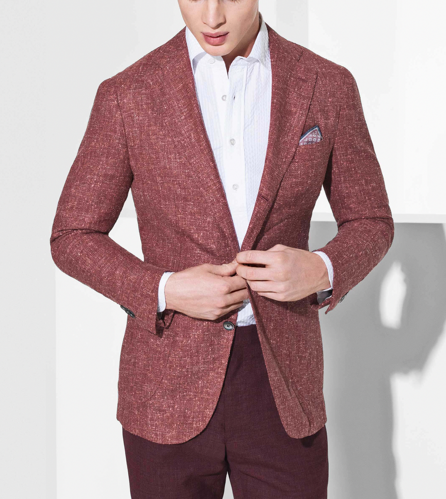 Loro Piana Blush Red Slubbed Wool, Silk & Linen Blend