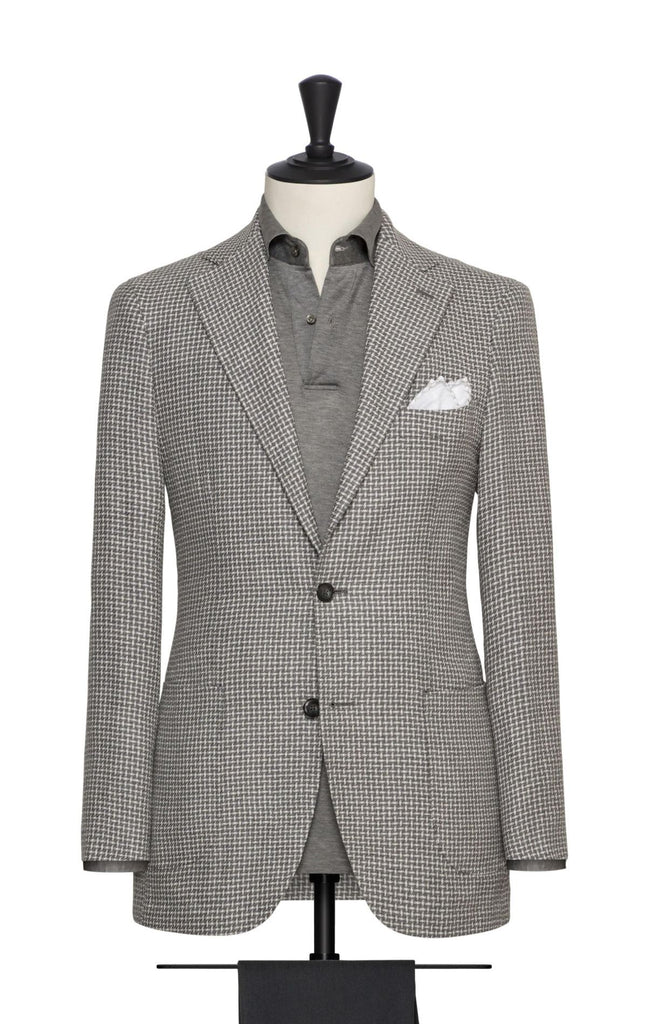 Angelico Mid Grey Wool & Linen with White Modern Check