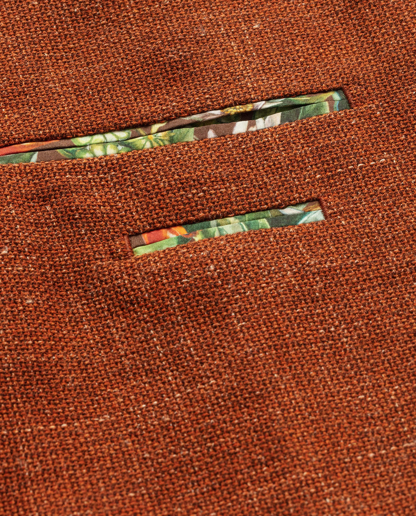 Angelico Burnt Orange Merino Wool & Linen Blend Mesh Hopsack