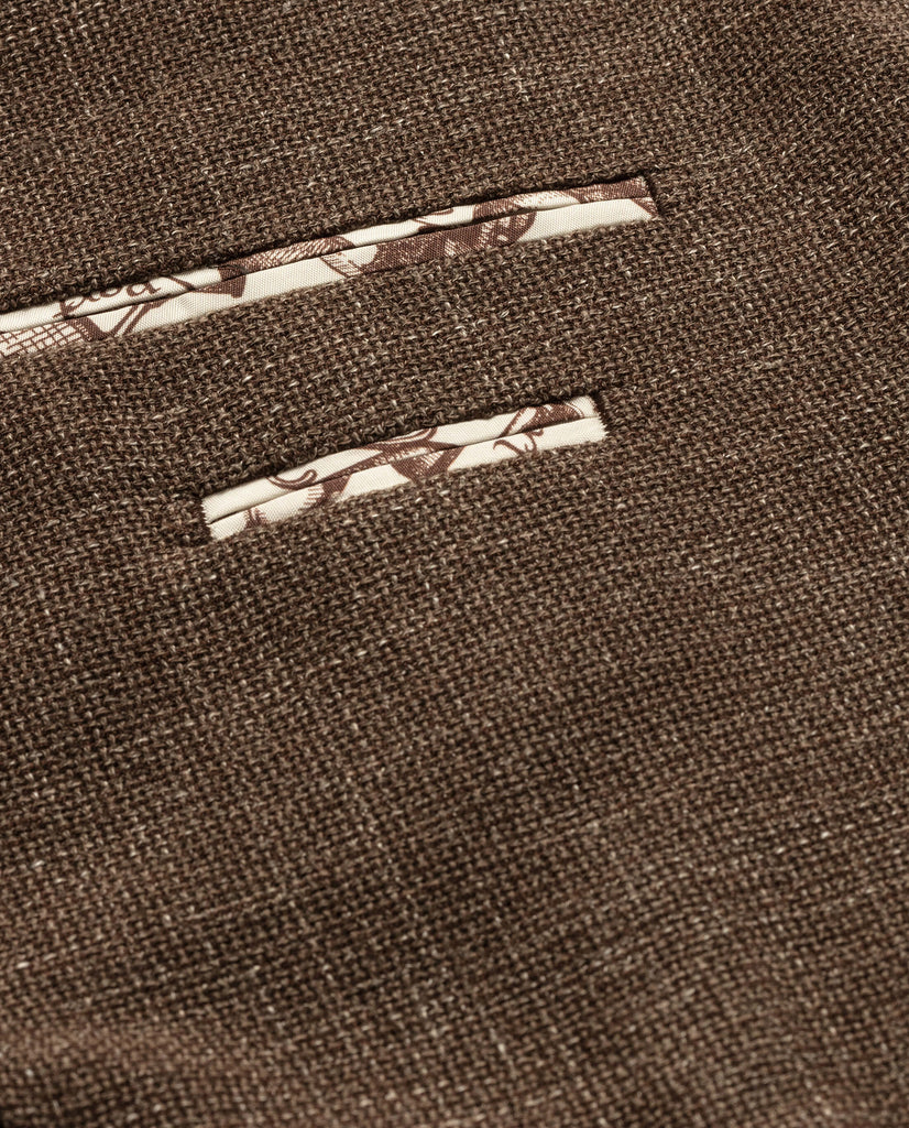 Angelico Coffee Merino Wool & Linen Blend Mesh Hopsack