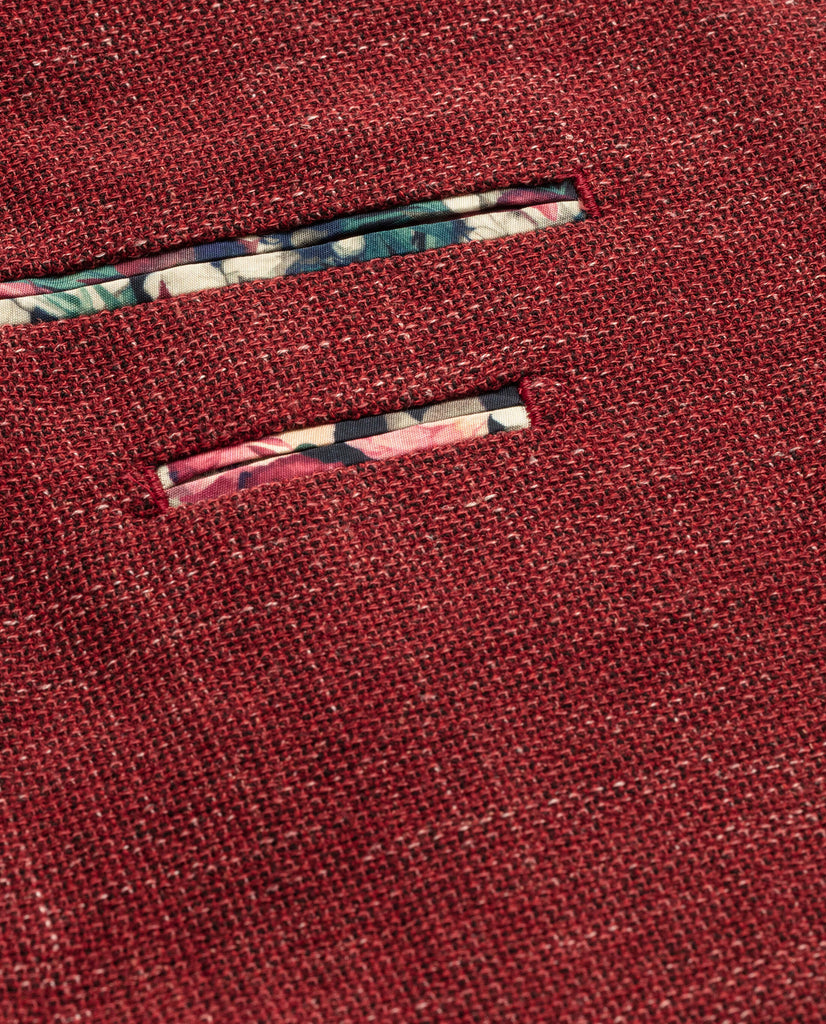 Angelico Rust Red Wool & Linen Blend Mesh Hopsack