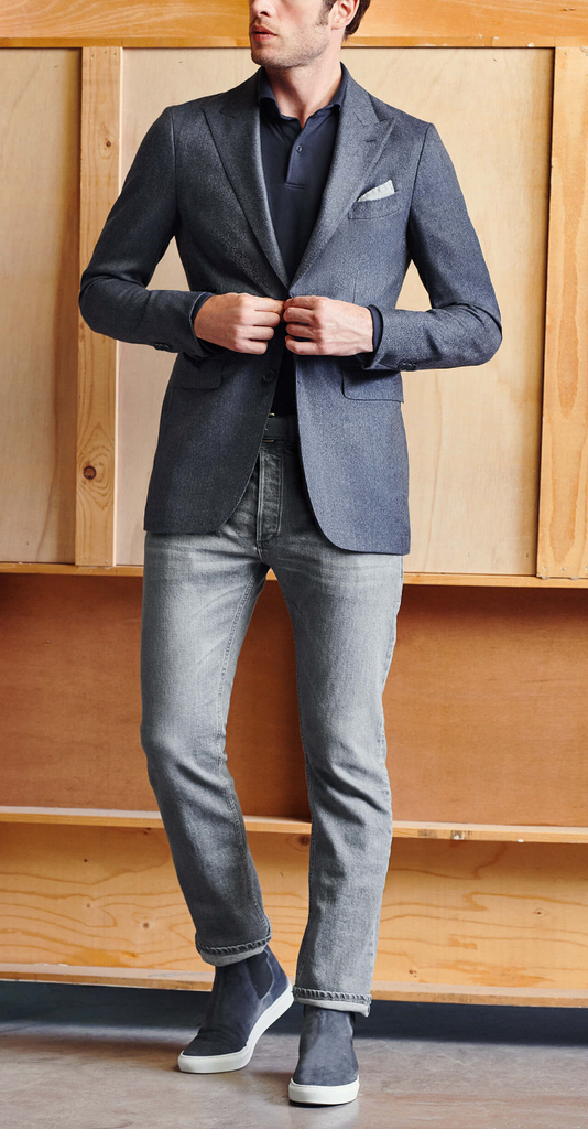 Angelico Dark Slate Blue Faux Uni Merino Wool Herringbone